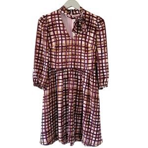 Gal Meets Glam Lindsey Windowpane Plaid Neck Tie Dress NEW